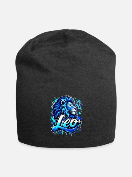 Neon Blue Graffiti Lion Leo Street Art - Jersey Beanie - charcoal grey - Front