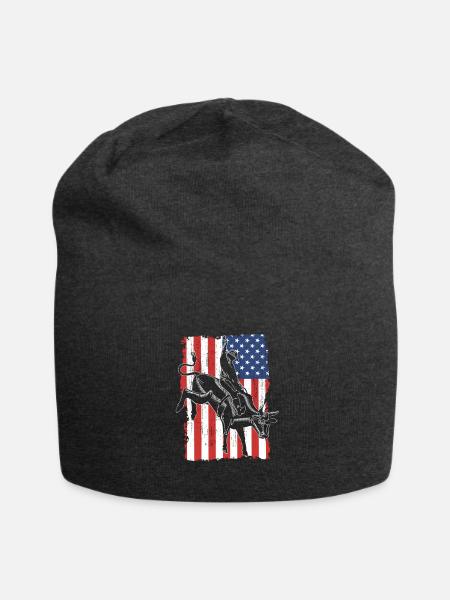 Patriotic Bull Riding USA Flag - Jersey Beanie - charcoal grey - Front