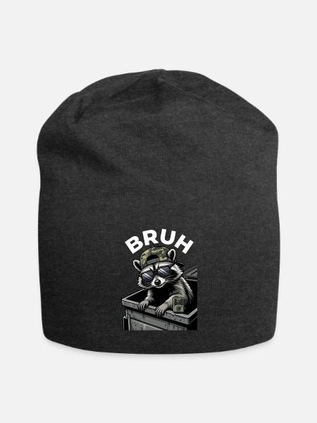 Bruh Raccoon Trash Panda Cool Sunglasses Meme - Jersey Beanie - charcoal grey - Front