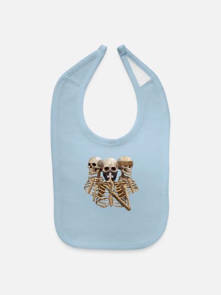 Skeleton Hear No Evil. Speak No Evil. See No Evil - Baby Bib - light blue - Front