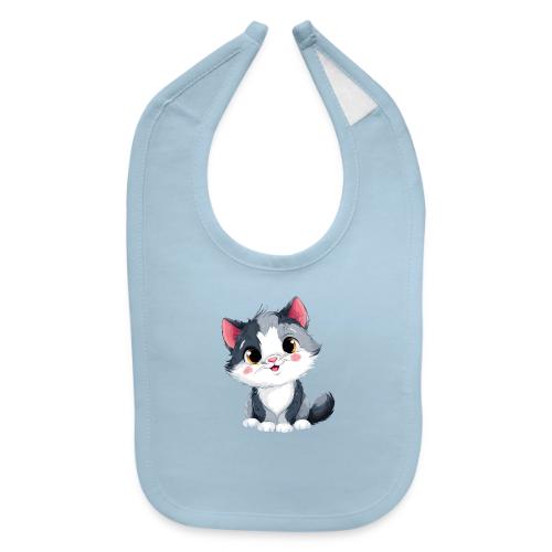Sweet Sitting Kitten Cartoon Smiling - Baby Bib