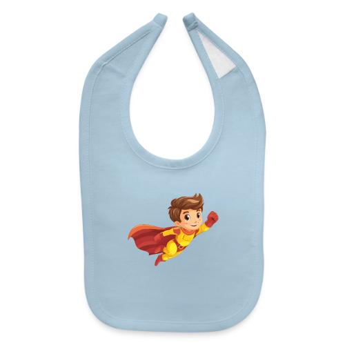 Cheerful Cartoon Superhero Boy Flying High - Baby Bib