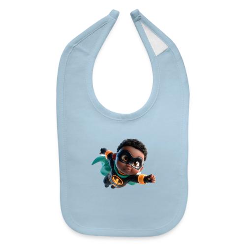 Brave Cartoon Superhero Boy in Green Cape - Baby Bib