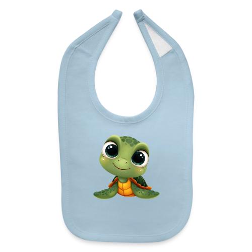 Cheerful Green Cartoon Sea Turtle with Big Eyes - Baby Bib