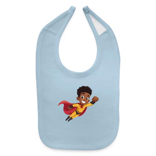 Flying Cartoon Superhero Boy in Red Cape - Baby Bib