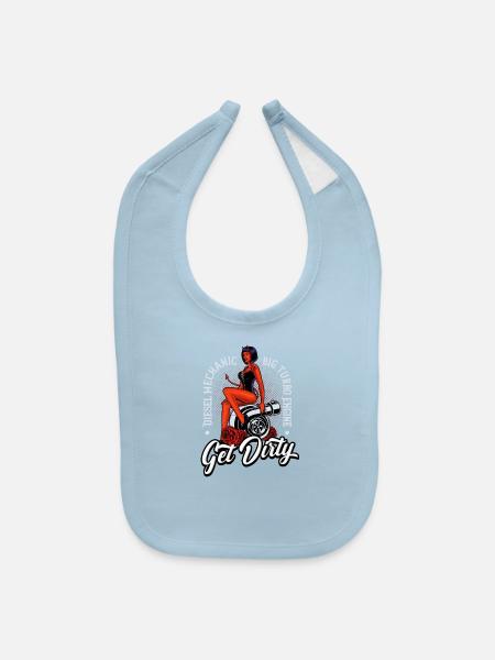 Diesel Mechanic Rockabilly Pin Up - Baby Bib - light blue - Front