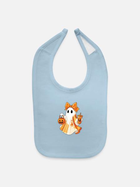 Cute Ghost Trick Or Treat Pumpkin Bucket - Baby Bib - light blue - Front
