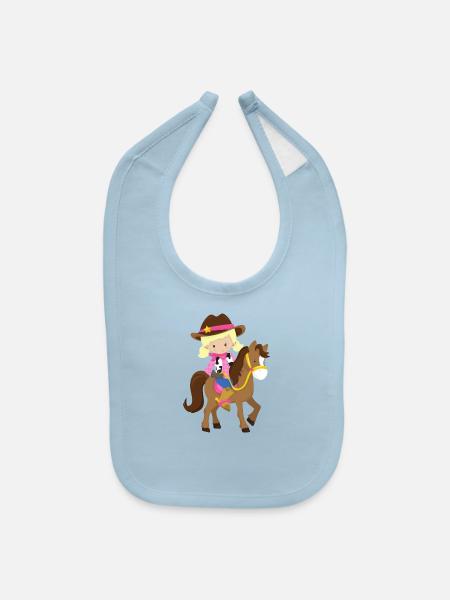 Cowgirl Sheriff Horse Western Blonde Hair - Baby Bib - light blue - Front
