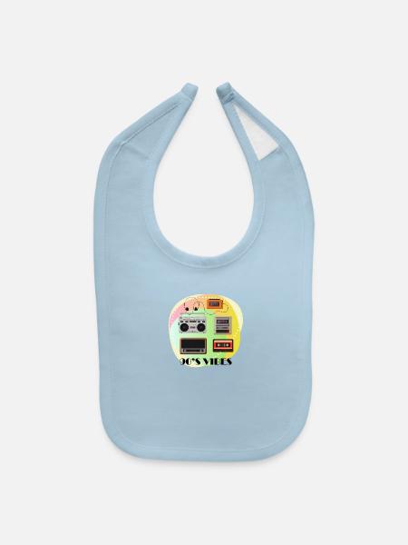 90's Vibes Walkman Radio Tape Video Tape Cassette - Baby Bib - light blue - Front