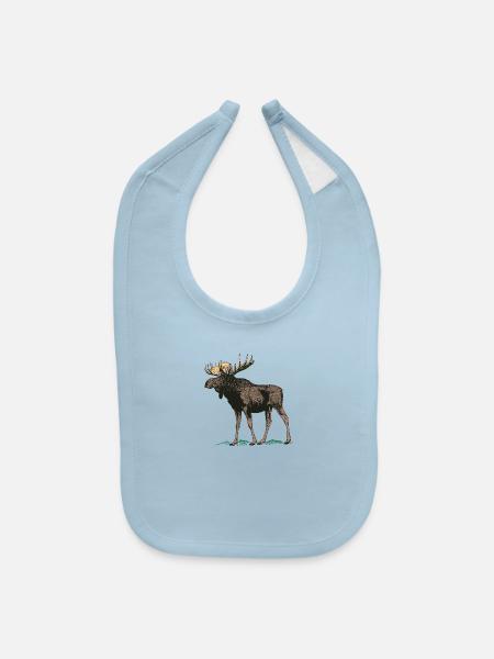 Moose Elk Reindeer Deer Hunter Scandinavia Gift - Baby Bib - light blue - Front