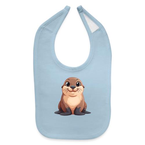 Smiling Cartoon Brown Sea Lion - Baby Bib