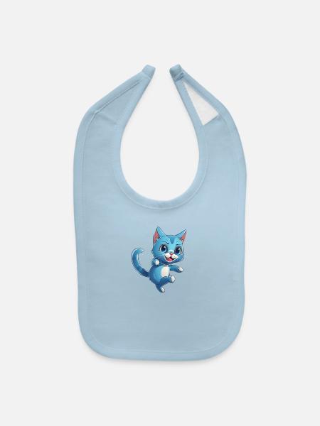 A blue cartoon cat with playful pose - Baby Bib - light blue - Front