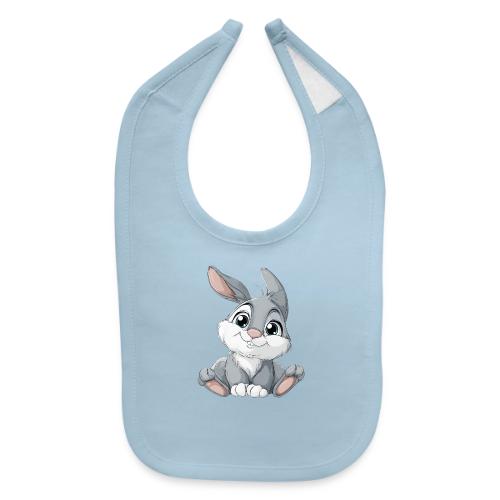 Joyful Grey and White Baby Rabbit Cartoon - Baby Bib