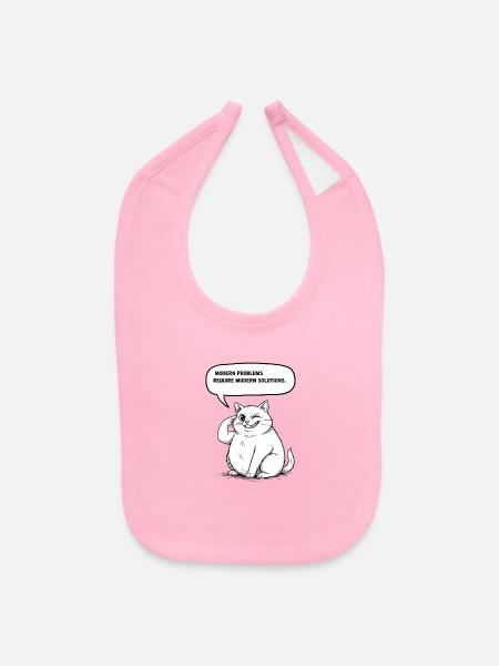Modern Solutions for Modern Problems (Cat Meme) - Baby Bib - light pink - Front