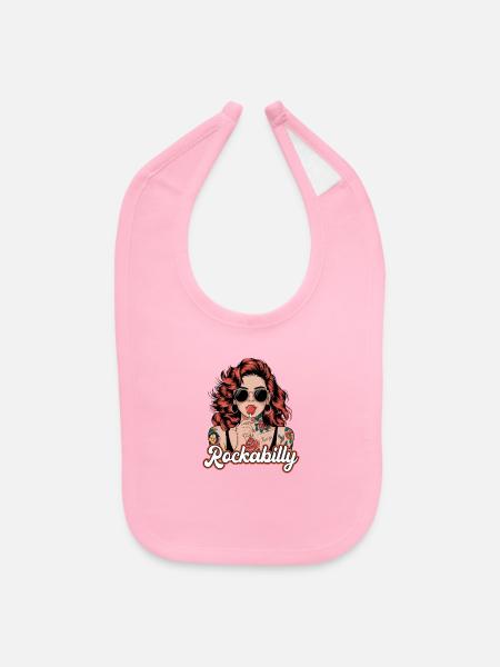 Cool Rockabilly woman in the Syle of the 50s - Baby Bib - light pink - Front