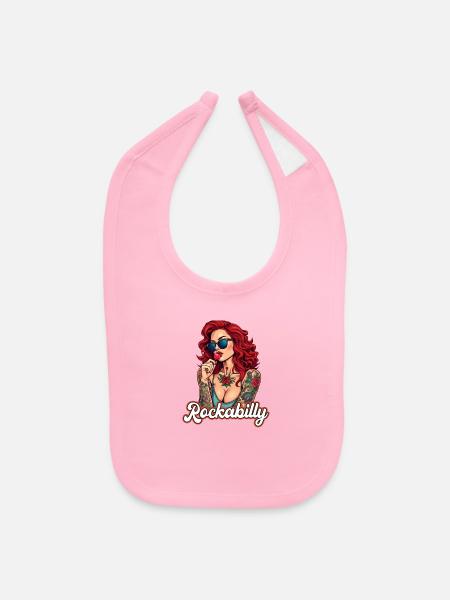 Cool Rockabilly woman in the Syle of the 50s - Baby Bib - light pink - Front