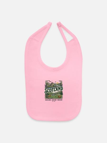 Scotland Travel Poster | Scottish Highlands - Baby Bib - light pink - Front