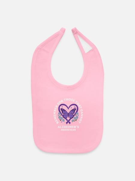 Alzheimers Awareness Purple Ribbon Butterfly - Baby Bib - light pink - Front