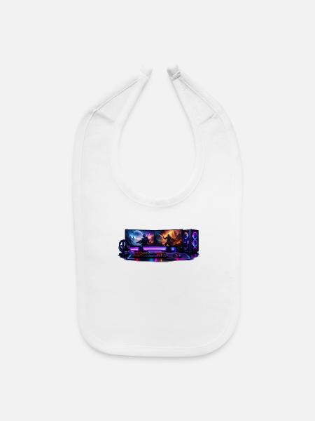 Neon Dual Monitor Gamerscape - Baby Bib - white - Front