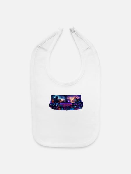 Neon Dual Monitor Gamer Rig - Baby Bib - white - Front