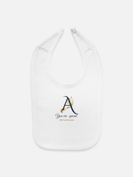 Ornate A Monogram with Gold Floral Swirl - Baby Bib - white - Front