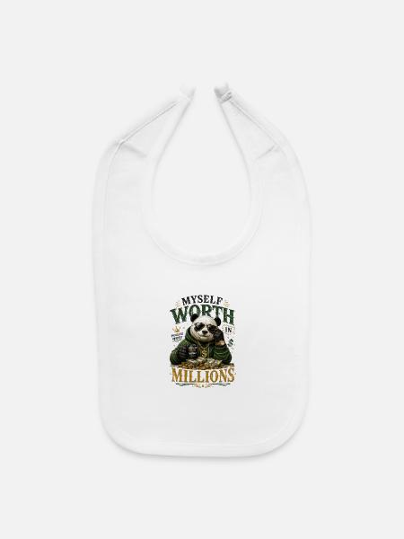 Myself Worth Millions Panda - Baby Bib - white - Front