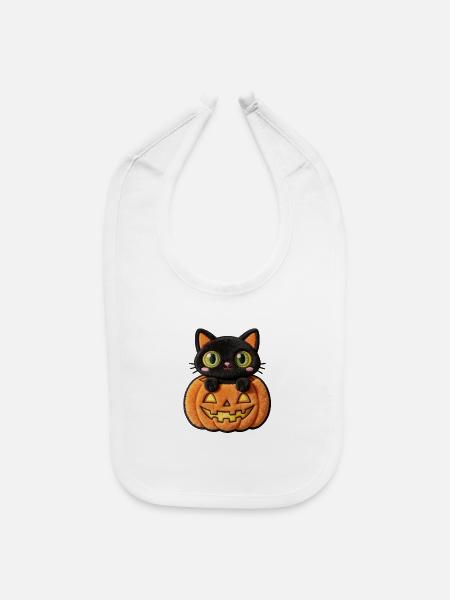 Kawaii Halloween Cat Gift for Spooky Season - Baby Bib - white - Front