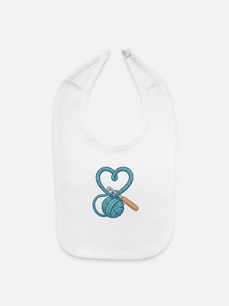 Crochet Heart Yarn Love - Baby Bib - white - Front