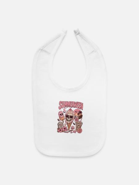 Pink Summerween Skull Ice Cream Vintage T-Shirt - Baby Bib - white - Front