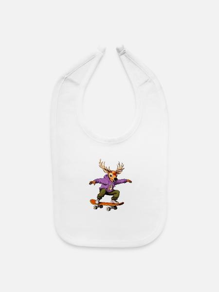 Deer Skateboarder / Skating Stag - Baby Bib - white - Front