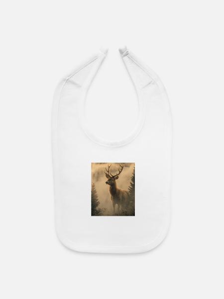 Mist grown Stag Deer in Dawn Fog - Baby Bib - white - Front