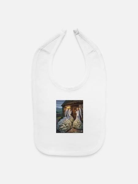 Angels Guarding Cash Bags at Door - Baby Bib - white - Front