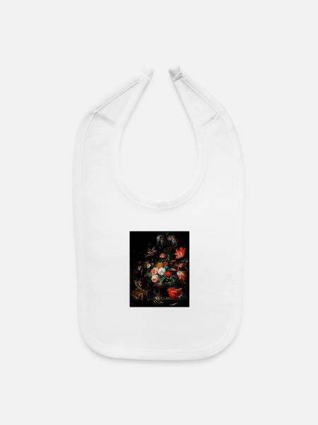 Delshm Baroque Floral Still Life - Baby Bib - white - Front