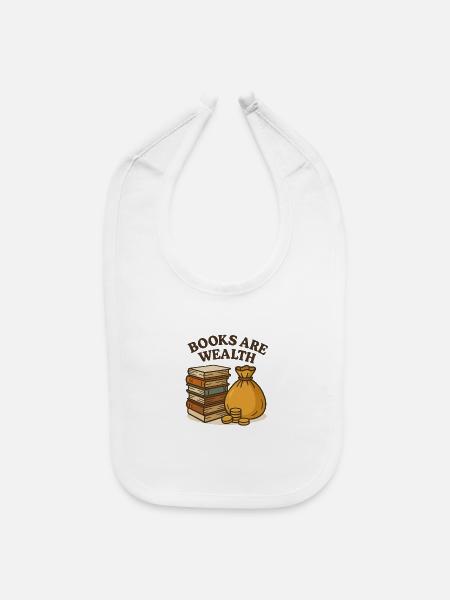 Books Are Wealth: Knowledge Treasure - Baby Bib - white - Front