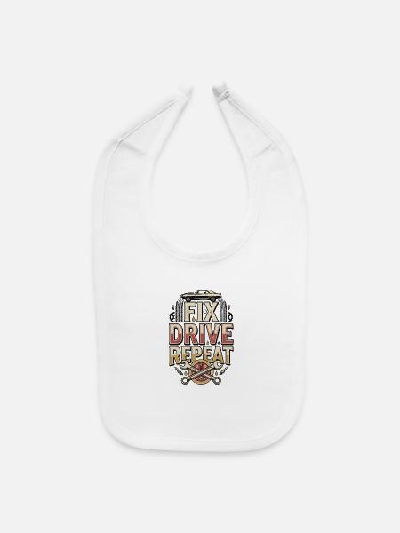 Fix Drive Repeat: Vintage Auto Repair - Baby Bib - white - Front