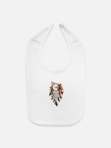 Native Wolf Dreamcatcher Art - Baby Bib - white - Front