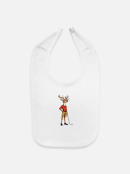 Golf Stag - Golfing Deer - Baby Bib - white - Front