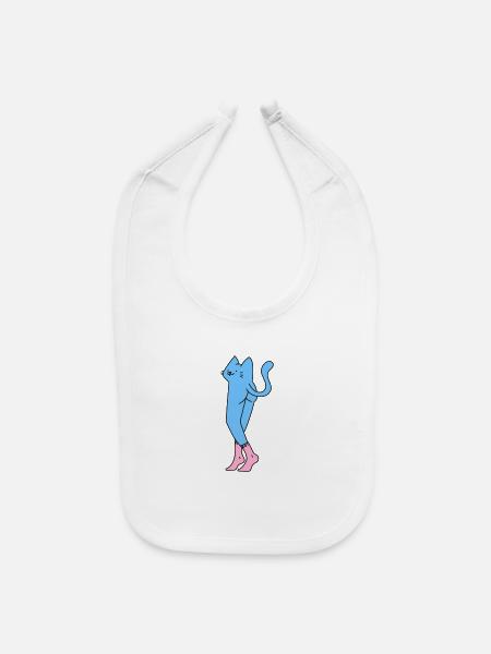 Crazy Blue Cat With Long Legs - Baby Bib - white - Front