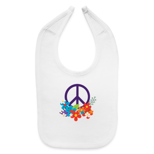 Hippie Peace Design With Flowers - Baby Bib