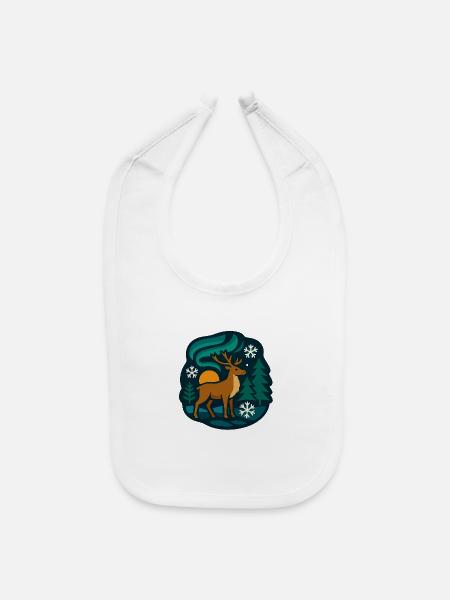 Winter Stag Under Aurora - Baby Bib - white - Front