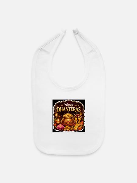 Happy DhantEras Gold Treasure - Baby Bib - white - Front