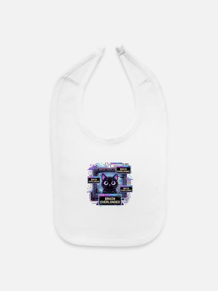 Overstimulated Black Cat - Too Many Open Tabs  - Baby Bib - white - Front