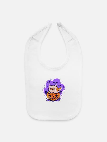 Cute Halloween Orange Cat Pumpkin Purple Art - Baby Bib - white - Front