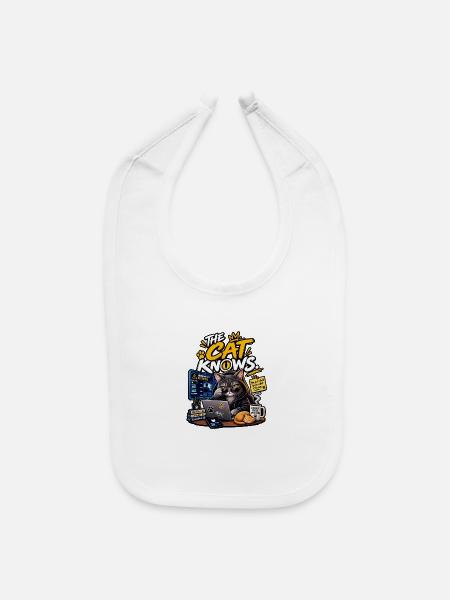The Cat Knows Geek Mode - Baby Bib - white - Front