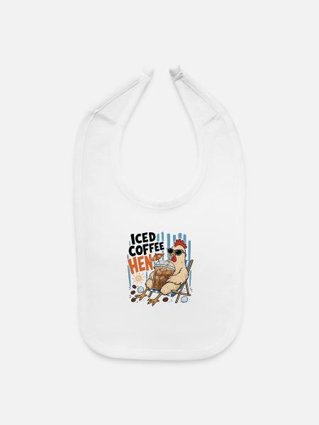 Iced Coffee Hen – Funny Chicken - Baby Bib - white - Front