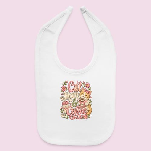 Cat Mom & Coffee Faux Stitched Cat Lover Design - Baby Bib