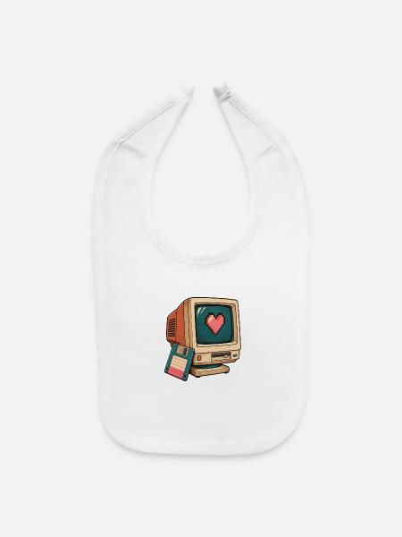 Pixel Heart on Vintage Computer - Baby Bib - white - Front