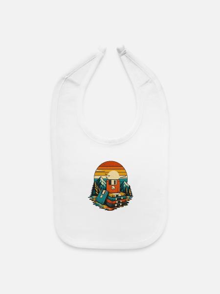 Retro Cassette Mountain Sunset - Baby Bib - white - Front