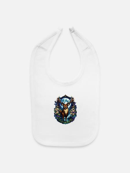 Celestial Deer Moon Forest Nature Wildlife Art - Baby Bib - white - Front