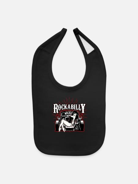 Car Girl Rock n Roll Rockabilly Music Hot Rod Gift - Baby Bib - black - Front